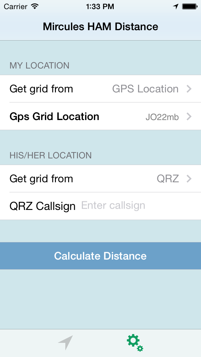 HAM Distance iPhone main entry screen